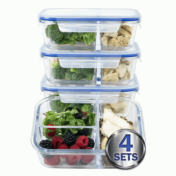 3 Compartment Glass Container with Divider Lid